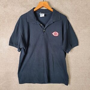 Vintage Cincinnati Reds Shirt Men L Black Polo Short Sleeve Dynasty MLB Baseball